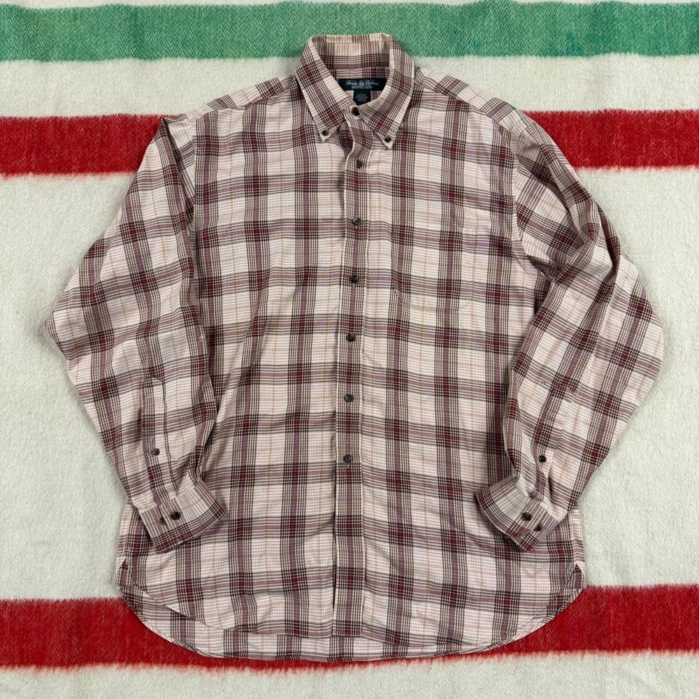 Brooks Brothers Country Club Mens Large Tan Plaid Cashmere Blend Button Shirt